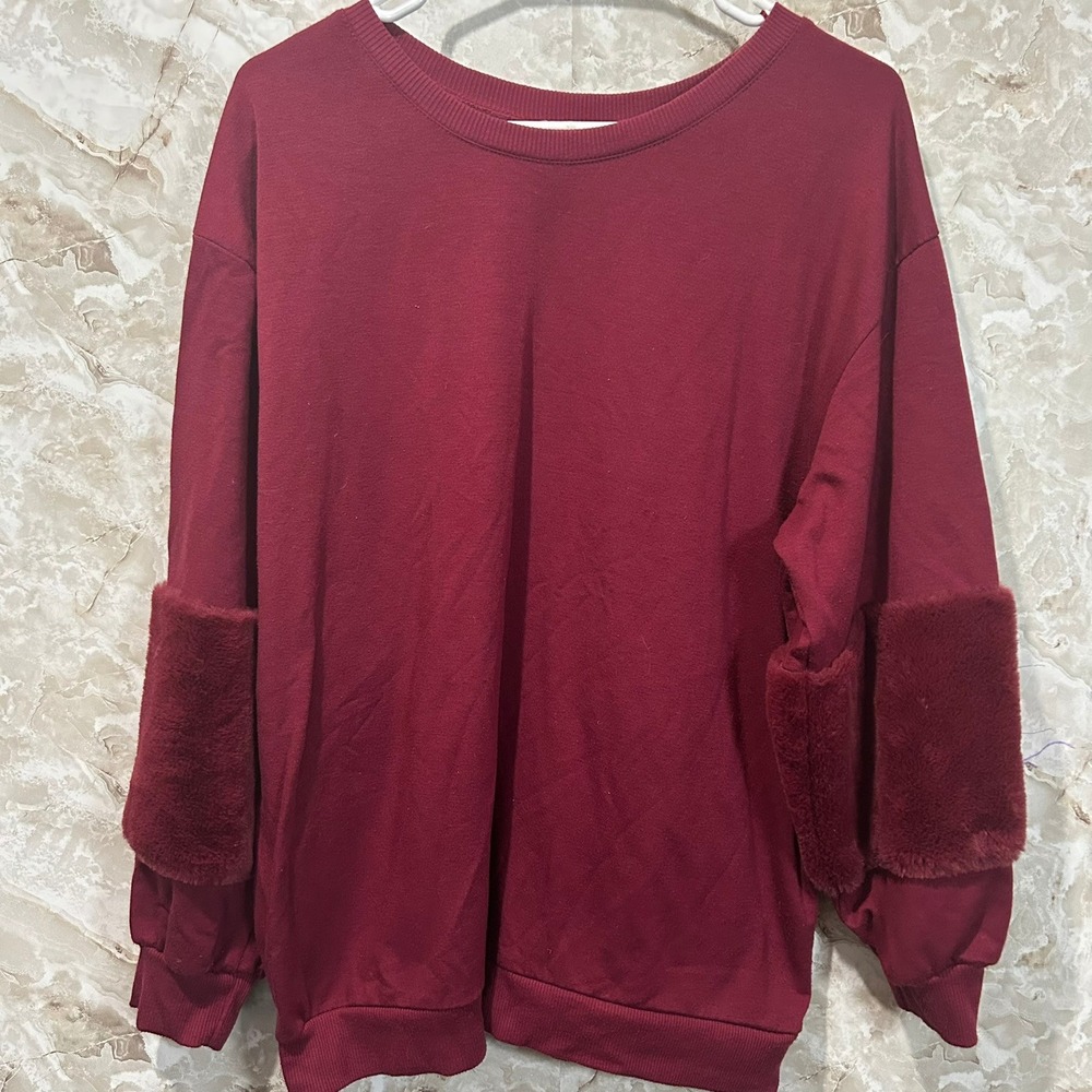 Thyme + Honey Faux Fur Cuff Pullover Sweatshirt Cozy Oversized XL
